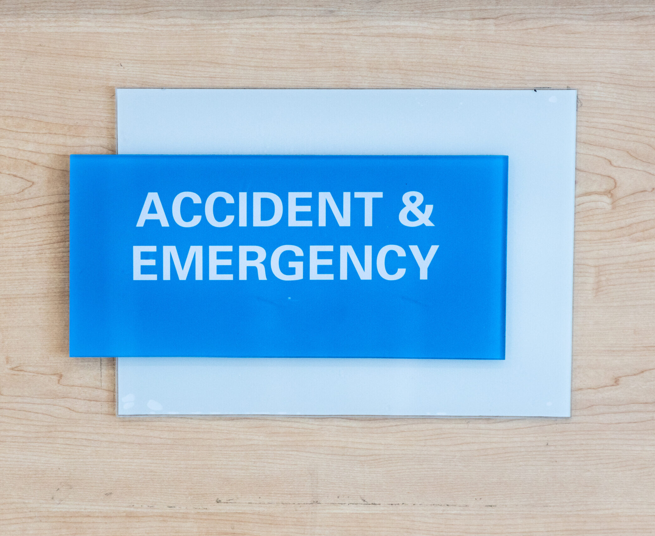 Accident and Emergency text word signage at hospital