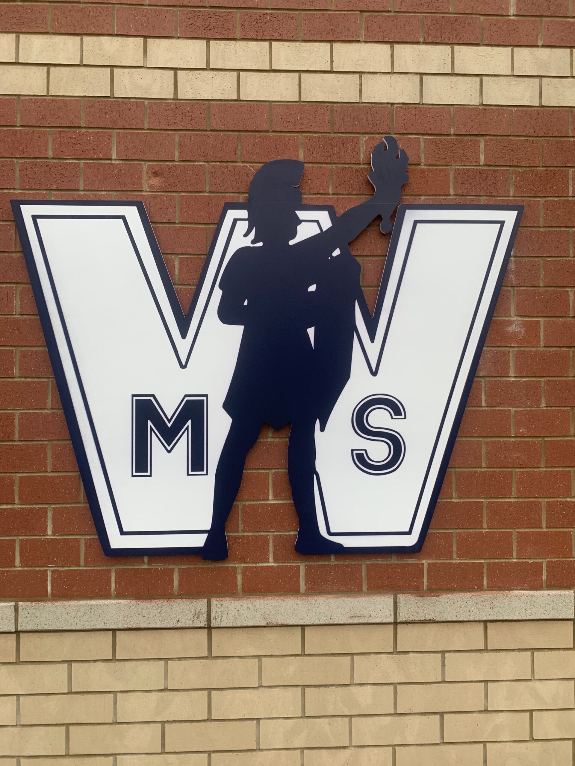 Lagre flat cut solid 3d, three dimensional letter W, printed Warrior and MS for middle School for school pride and spirit.