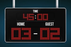 Football digital scoreboard with time and result display. Sport template for your design. Vector illustration.